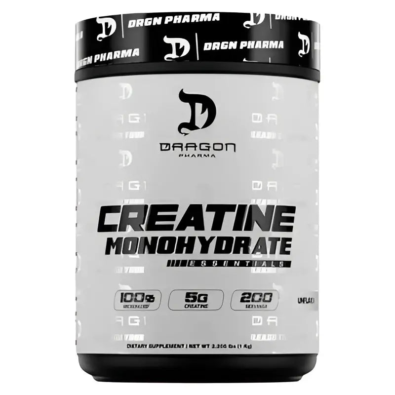 Contenedor negro y blanco de dragon pharma creatine monohydrate creatina monohidratada 1 kilo 200 servicios